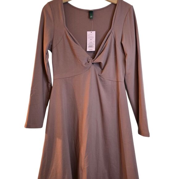 Women's Long Sleeve Twist-Front Mini Knit Skater Dress - Wild Fable Chestnut XXL - Picture 3 of 12
